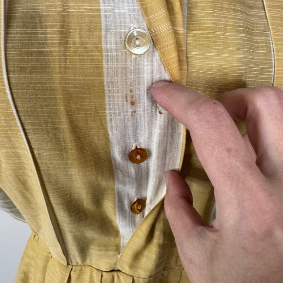 Vintage 50s Donovan-Galvani Yellow Striped Shirtwaist Dress Cotton Voile As Is - Picture 7 of 16